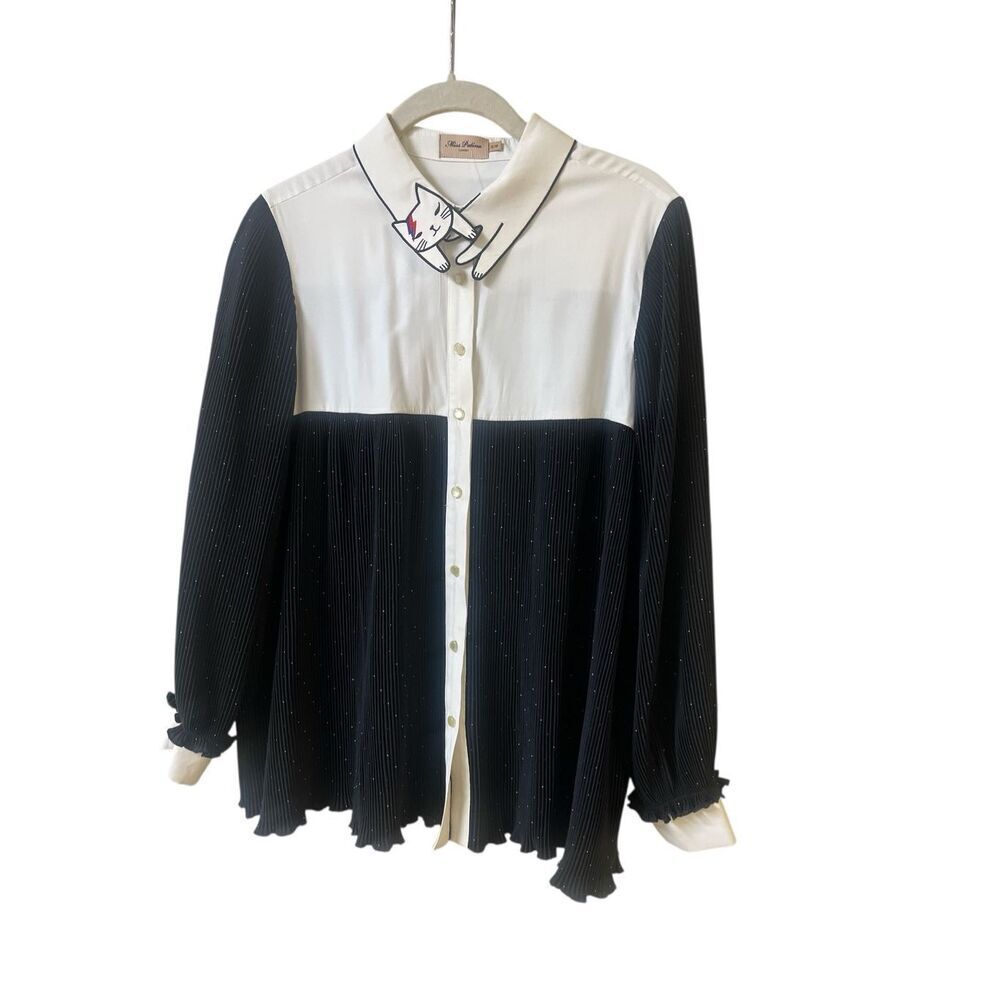 Miss Patina London kitty cat collar button down shirt S/M